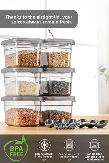 Meleni Home 6-Piece Spice Jar Set - Spice Storage Container with Leak-Proof Lid and Label - 6 x 580 ml