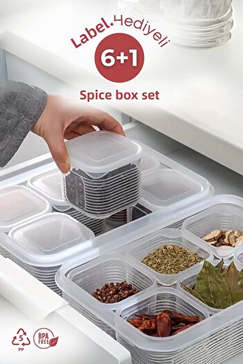 grimorlife 7 Pieces Leak Proof Airtight Spice Rack Storage Container 3.5 Lt - Spice Set - Sticker Gift