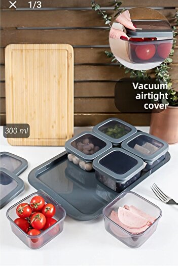 AHİR TİCARET 6-Piece Breakfast Set with Silicone Lid and Tray