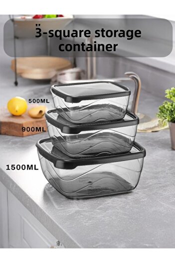 ELDİPA 3-Piece Square Square Lid Storage Container 3-Piece Dry Food Ration Pulses Anthracite