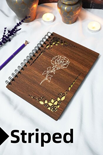 markcat Rose Wooden Cover Spiral School Notebook - Lined Notebook - 60 Sheets (120 Pages) - A5 15X21 cm