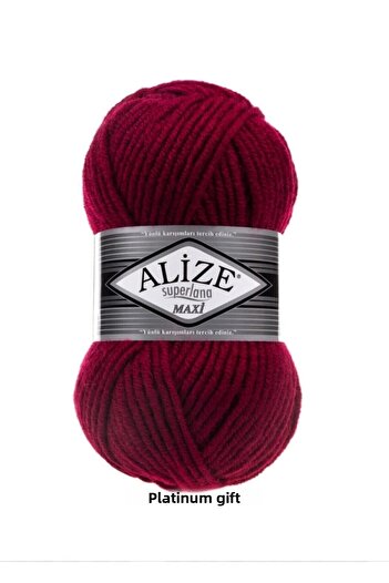 Alize ( 5 Τεμάχια ) Superlana Maxi 390 Κεράσι Χέρι Πλεκτομηχανές Γιλέκο Ζακέτα Κλωστή Κασκόλ Πουλόβερ
