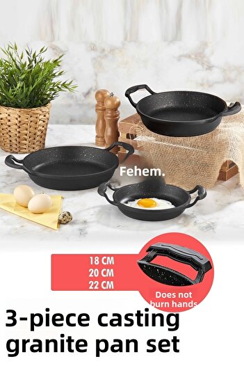 FİTHOME 3-Piece Can Enter The Oven Granite Casting Pan Set 18-20-22 CM