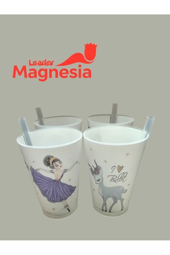 Gondol Glasses with Straw 400 ml X 4 Balerine & Deer Pictures