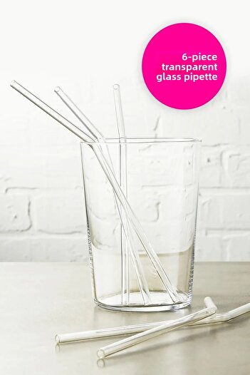 Tanemce 6 Transparent Glass Straws - Inclined and Useful