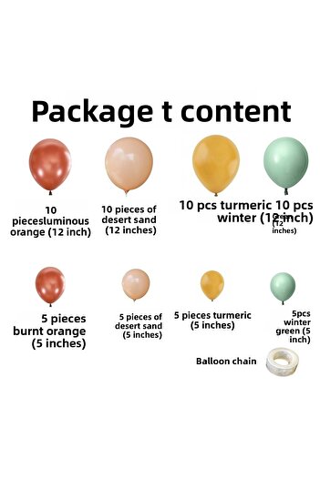 Organizasyon Pazarı Balloon Set Burnt Orange-Desert Sand-Turmeric-Winter Green Set of 60 Balloon Chain