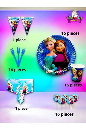 VibeHome Premium σετ με θέμα Frozen για 16 άτομα - πάρτι γενεθλίων και διασκεδαστικές εκδηλώσεις