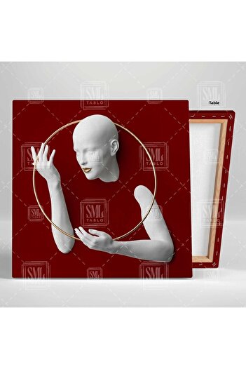 SML TABLO Golden Circle Frame Burgundy Background Decorative Square Canvas Painting