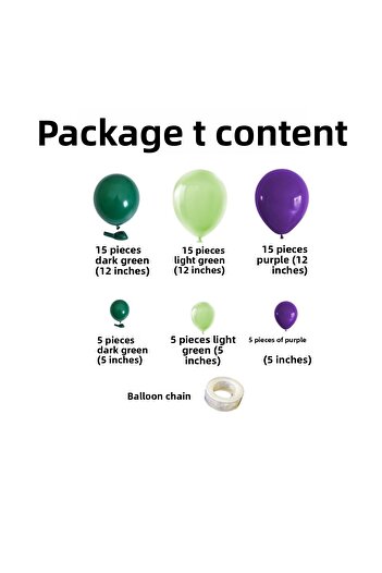 Organizasyon Pazarı Balloon Set Dark Green-Light Green-Purple 60-Piece Balloon Chain Set