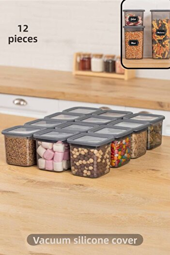 HOMENIVA 12-Piece Square Seasoning Storage Container Set with Vacuum Silicone Lid - 12x(0.65 LITER) Antra
