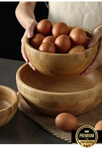 NEWNOW Bamboo 3-Piece Bowl, Bamboo 3-Size Salad Bowl, Fruit Bowl, Decorative Bowl 20 cm + 25 cm + 30cm