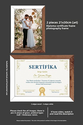 yhfoto 2 Pieces 21X30 Mdf A4 Frame - Photo Frame - Wood-White 2 Colors Diploma Frame