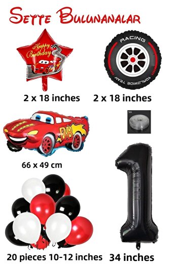 Patladı Gitti 1 Year Old Cars Themed Birthday Party Celebration Balloon Set