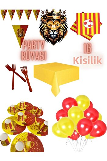 partyrüyası Yellow Red Mug Themed Birthday Set for 16 People with Streamers