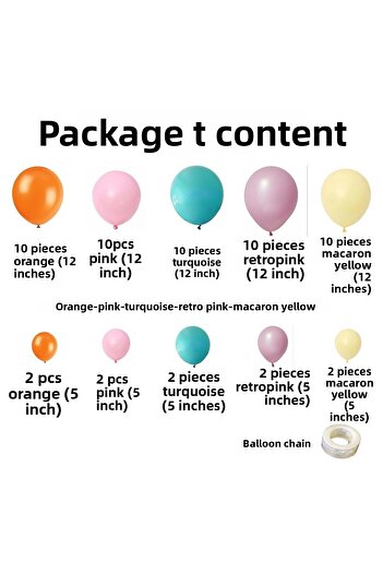 Organizasyon Pazarı Balloon Set Orange-Pink-Turquoise-Retro Pink-Macaron Yellow 60-Piece Balloon Chain Set