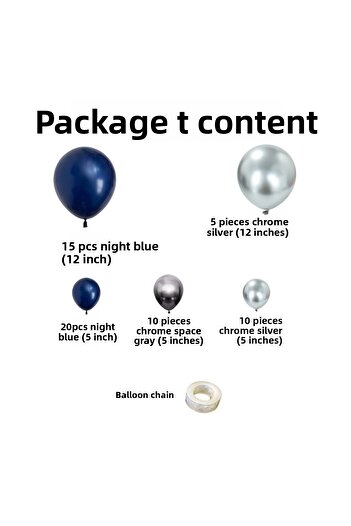 Organizasyon Pazarı Balloon Set Midnight Blue-Chrome Silver-Chrome Space Gray Set of 60 Balloon Chain