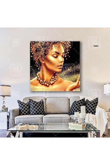 SML TABLO Model Gold Machiaj Salon de Frumusețe Pictură pe pânză pătrată cu accesorii aurii