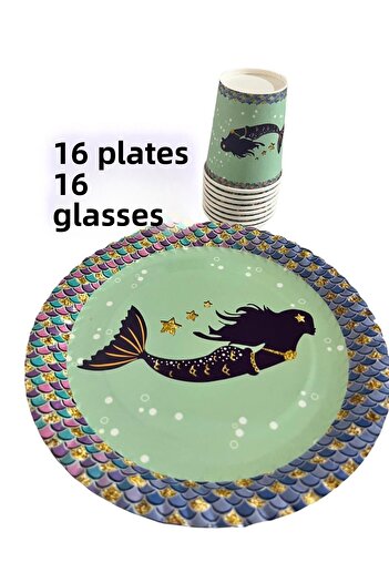 partyrüyası Mermaid Themed Birthday Set for 16 People