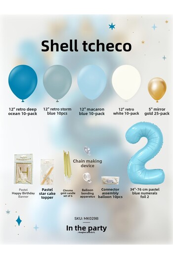 partince 2 Year Old Balloon Birthday Balloon Chain Mini Pastel Blue Party Set