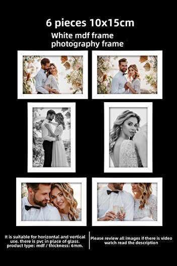 bymat 6 Pieces 10x15 Frame - White Frame - MDF Mini Frame - Multiple Photo Frame