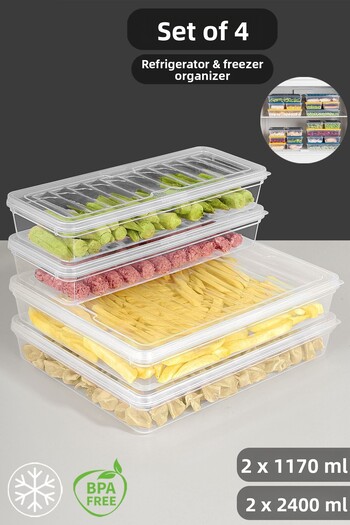 Meleni Home 4-Piece Clear Lid Microwave Compatible Organizer Set Organizer Storage Container 2X2400 2X1170 ml