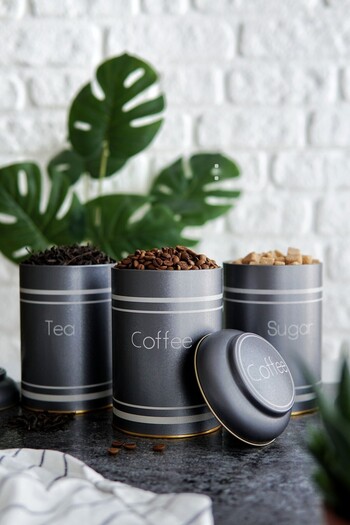 EVLE Round Metal Tea, Coffee, Sugar Storage Container Ø10.5 Cm X 15 Cm Set of 3, Silver Erb048z
