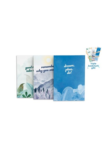daystore Striped Motivational Notebook Set of 3 - with Bookmark Gift, 13X21 Cm, 64 Pages