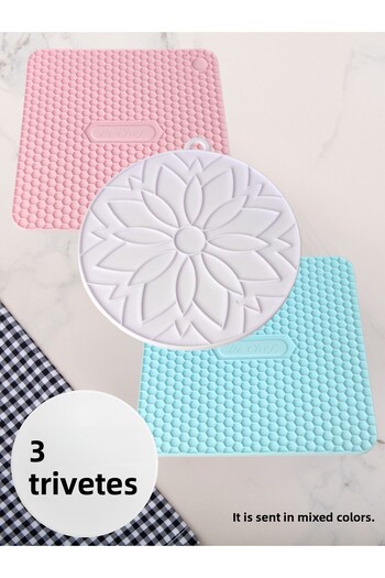 Silicone Era Silicone Round Trivet Set of 3 (Blue - Red - Lilac)