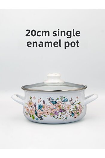 Bonera 20cm Bird Patterned - Single Enamel Casserole Pot with Glass Lid