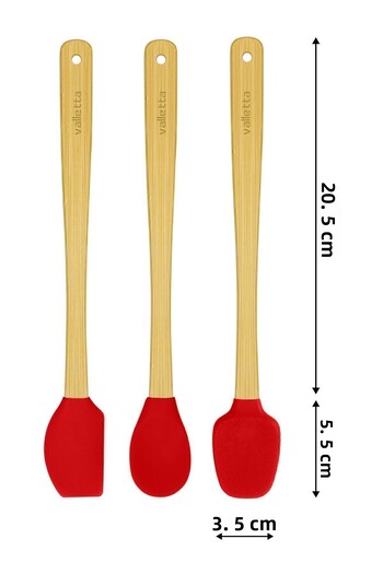 valletta Indigo Red Bamboo Silicone Spatula - Set of 3, Long 26 Cm