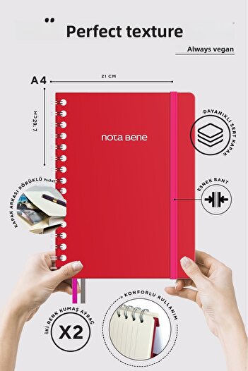 Victoria's Journals دفتر ملاحظات مميز بغطاء صلب حلزوني من Nota Bene، مقاس 21x29.7 سم، مخطط