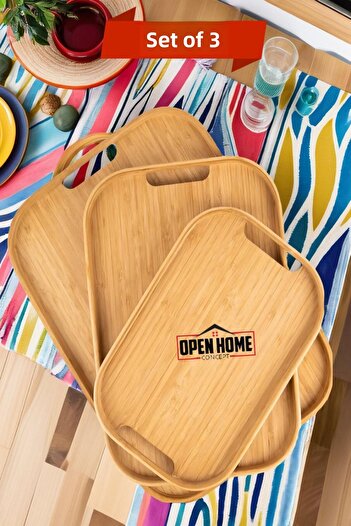 Open Home Concept 3-Piece Bamboo Rectangular Tray, Serving Trays, Nordic Tray Set, Tea Tray