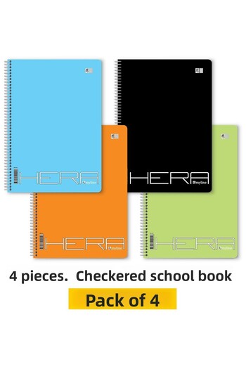 Etika A4 School Notebook - 144 Sheets (72 Sheets), Spiraled, Pack of 4, Checked