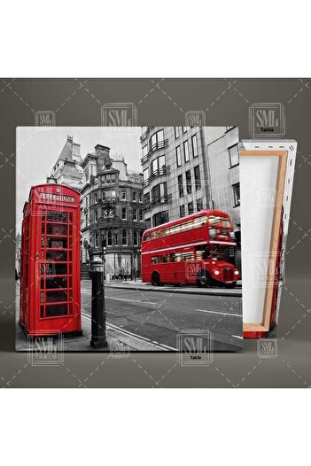 SML TABLO Red Telephone Booth Bus City London Landscape Square Canvas Painting