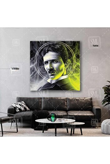 SML TABLO Nicola Tesla Electrical Engineer Inventor Scientist Portrait Square Canvas Painting