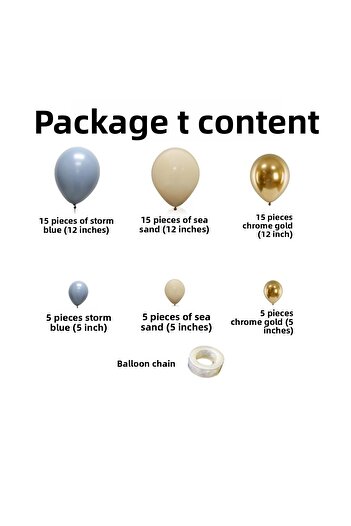 Organizasyon Pazarı Balloon Set Storm Blue-Sea Sand-Chrome Gold Set of 60 Balloon Chain
