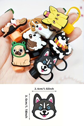 İstisna Cute Dogs Patterned 10 mm Stnly Compatible Straw Cover for Quencher Cover for Dust