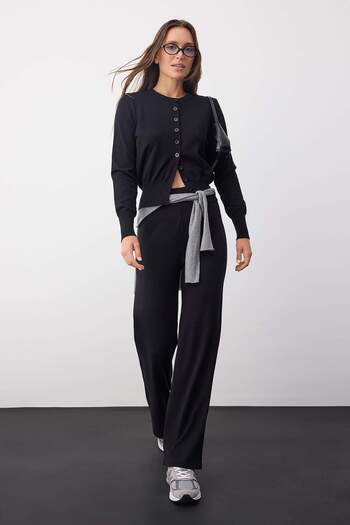 Trendyol Collection Wardrobe Essentials Black Mercerized Look Knitwear Cardigan-Pants Bottom-Top Set |   Twoaw26Au00003 Au00003