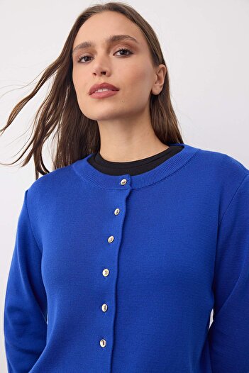 Trendyol Collection Wardrobe Essentials Saks Button Detailed Cotton Basic Knitwear Cardigan |   Twoaw26Hi000010