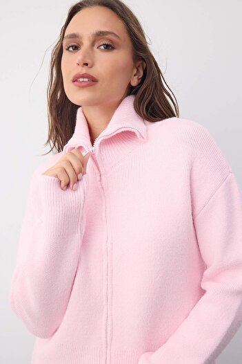 Trendyol Collection Wardrobe Essentials Ροζ μαλακή υφή Ζακέτα πλεκτό με φερμουάρ |   TWOAW26HI000922