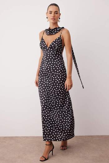 Trendyol Collection Black-And-White Shawl Detail Satin Woven Maxi Evening Dress Night Homecoming Dress Tprss25El00312