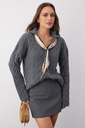 Trendyol Collection Wardrobe Essentials Pulover din tricot cu model lat din lana antracit cu textura moale | TWOAW26KZ00137