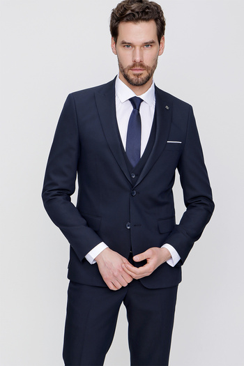 Morven بدلة رجالية باللون الأزرق الداكن 6 Drop Slim Fit - سترة وجاكار