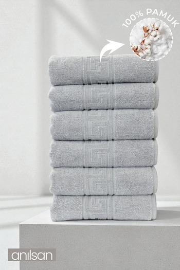 Anılsan Set of 6 Greek Gray Hand Towels - 50X90 Cm, 225 Gr, 100% Cotton, Spa and Hotel Towels