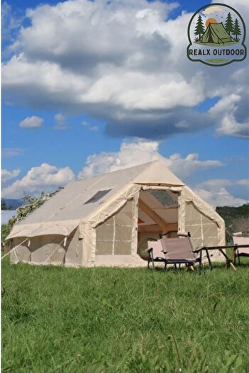 Realx 12 Kişilik 4 Mevsim Su Geçirmez Çift Pencereli Şişme Kamp Çadırı 400x300x210 Cm 12 Mt 420d