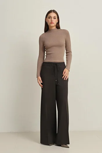 Setre Bitter-Brown Comfortable Fit Wide Leg Trousers with Elastic Waistband