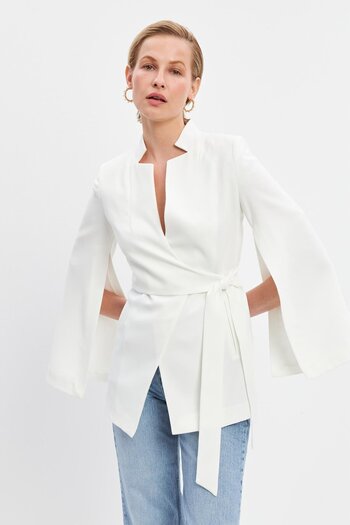 Setre Ecru Slim Fit Sleeve Detailed Jacket with Tie Detail at the Waist