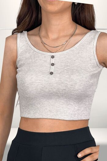 Mood Lab Thick Strap U Neck Button Detailed Crop Top Tank Top