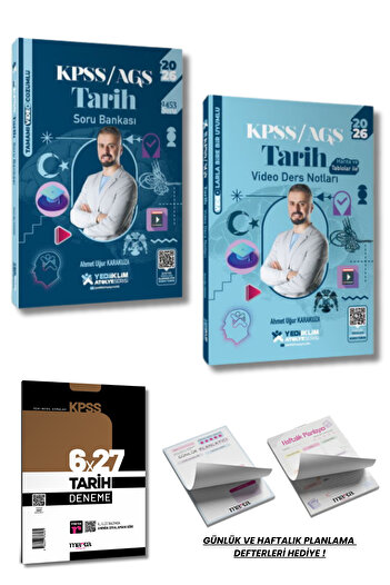 Yediiklim Yayınları 2026 KPSS AGS Atölye Serisi Genel Kültür Tarih Video Ders Notu ve Soru Bankası Seti 2 Kitap