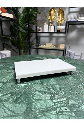 7SEPCOLLECTİON Rectangular Marble Service/Stand/Presentation Disassembled (Silver Legs)